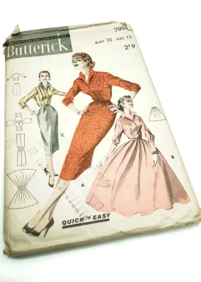 1950s Vintage Butterick #7953 Dressmaking Pattern • Blouse   Skirt Coord 32"
