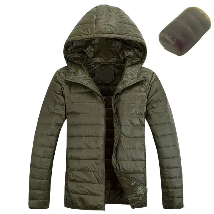 2019 Men Hooded UltraLight White Duck Down Jacket Warm Jacket Line Portable Package men pack jacket