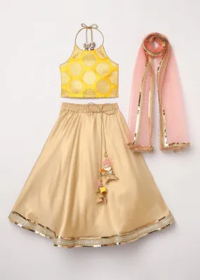 3Pcs Gold and Yellow Lehenga Set