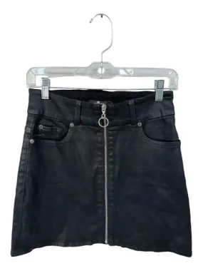 7 For All Mankind Size 27 Black & Silver Coated Canvas Front Zip Mini Skirt