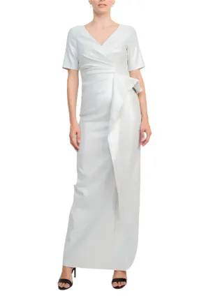 Aidan by Aidan Mattox V-Neck Pleated Zipper Back Short Sleeve Slit Back Taffeta Gown
