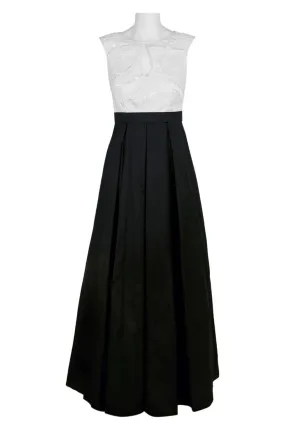 Aidan Mattox Crew Neck Keyhole Sleeveless Pleated Embroidered Mesh Taffeta Gown