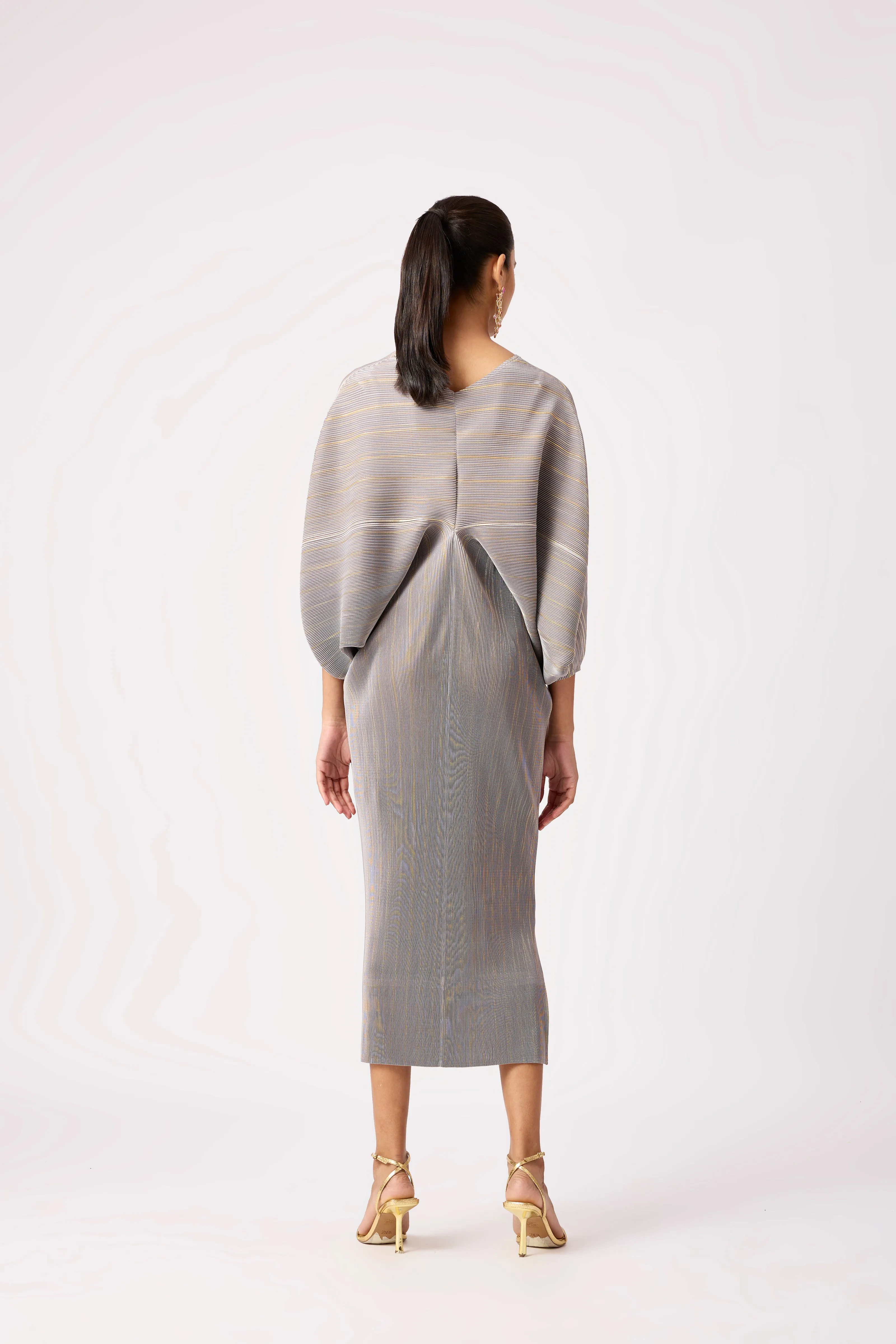 Aika Metallic Dress - Grey & Gold