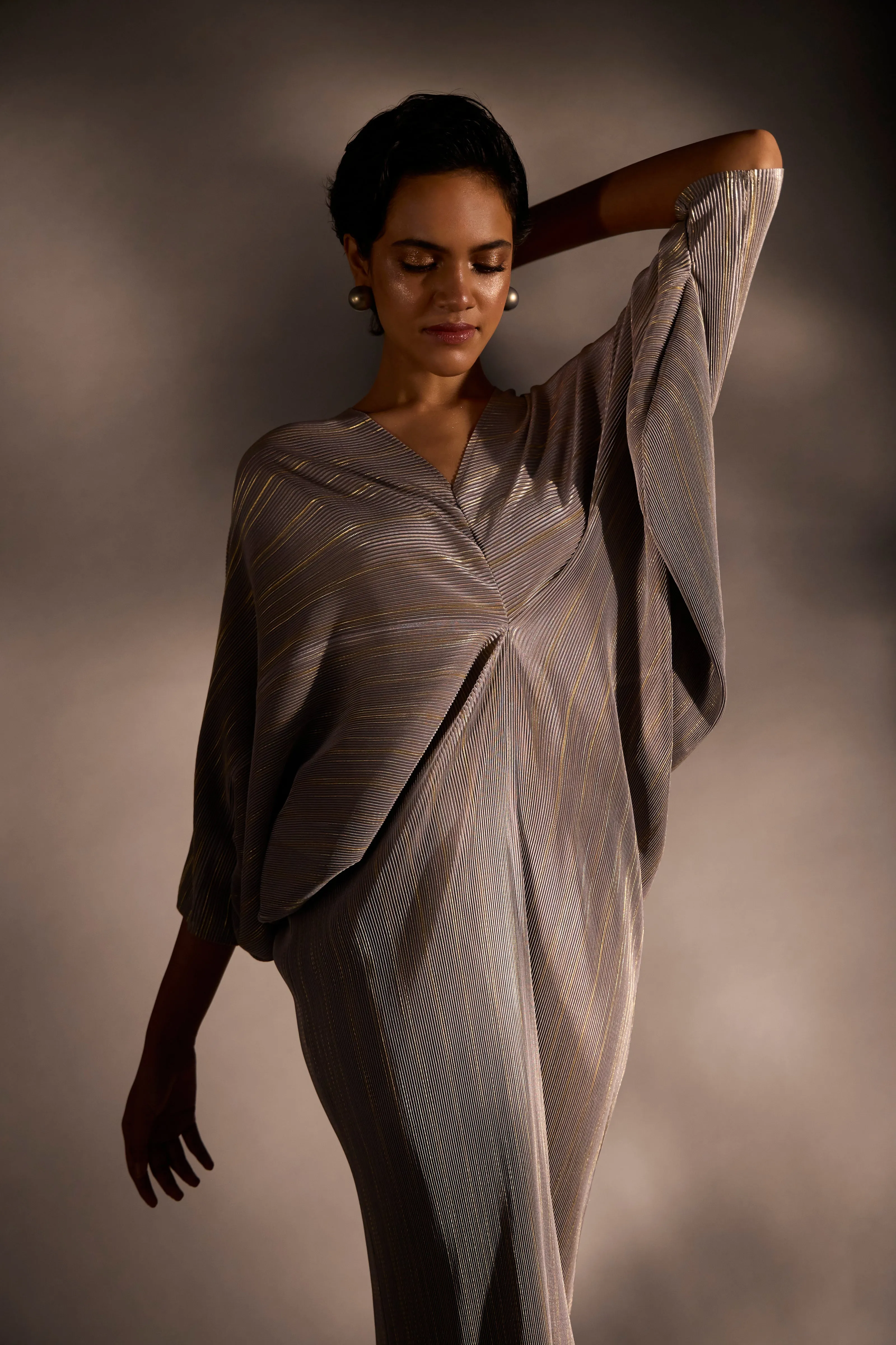 Aika Metallic Dress - Grey & Gold