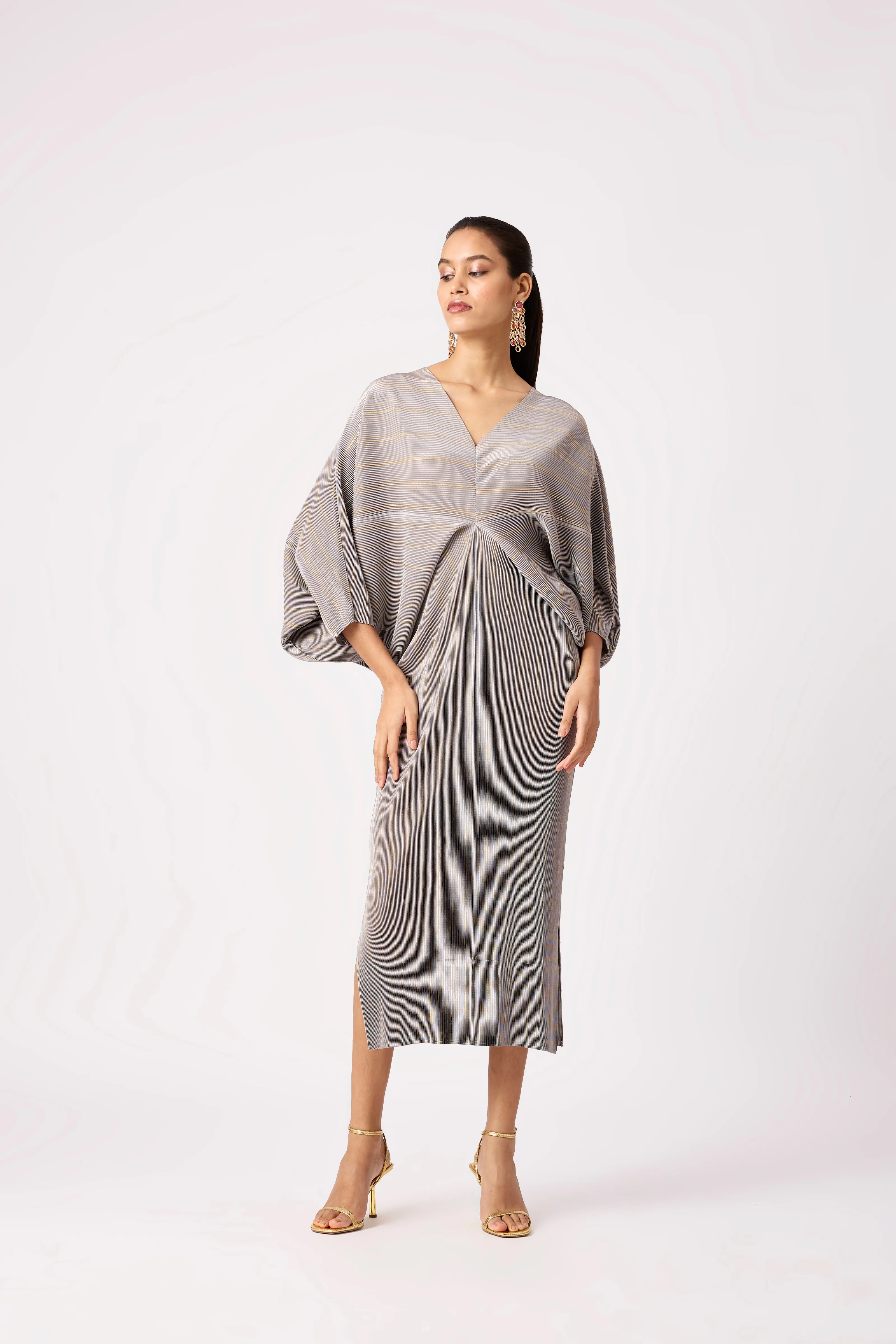 Aika Metallic Dress - Grey & Gold