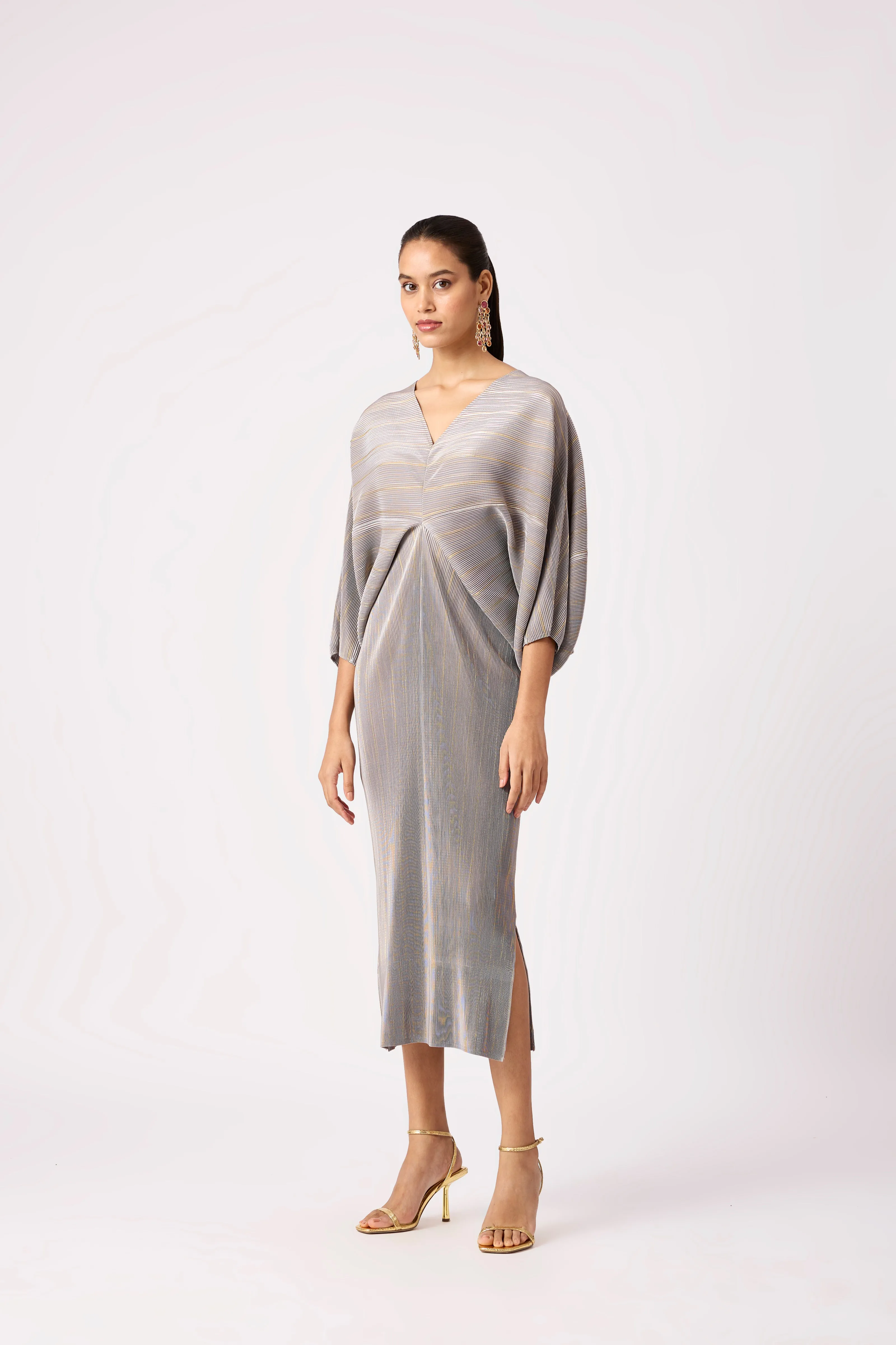 Aika Metallic Dress - Grey & Gold