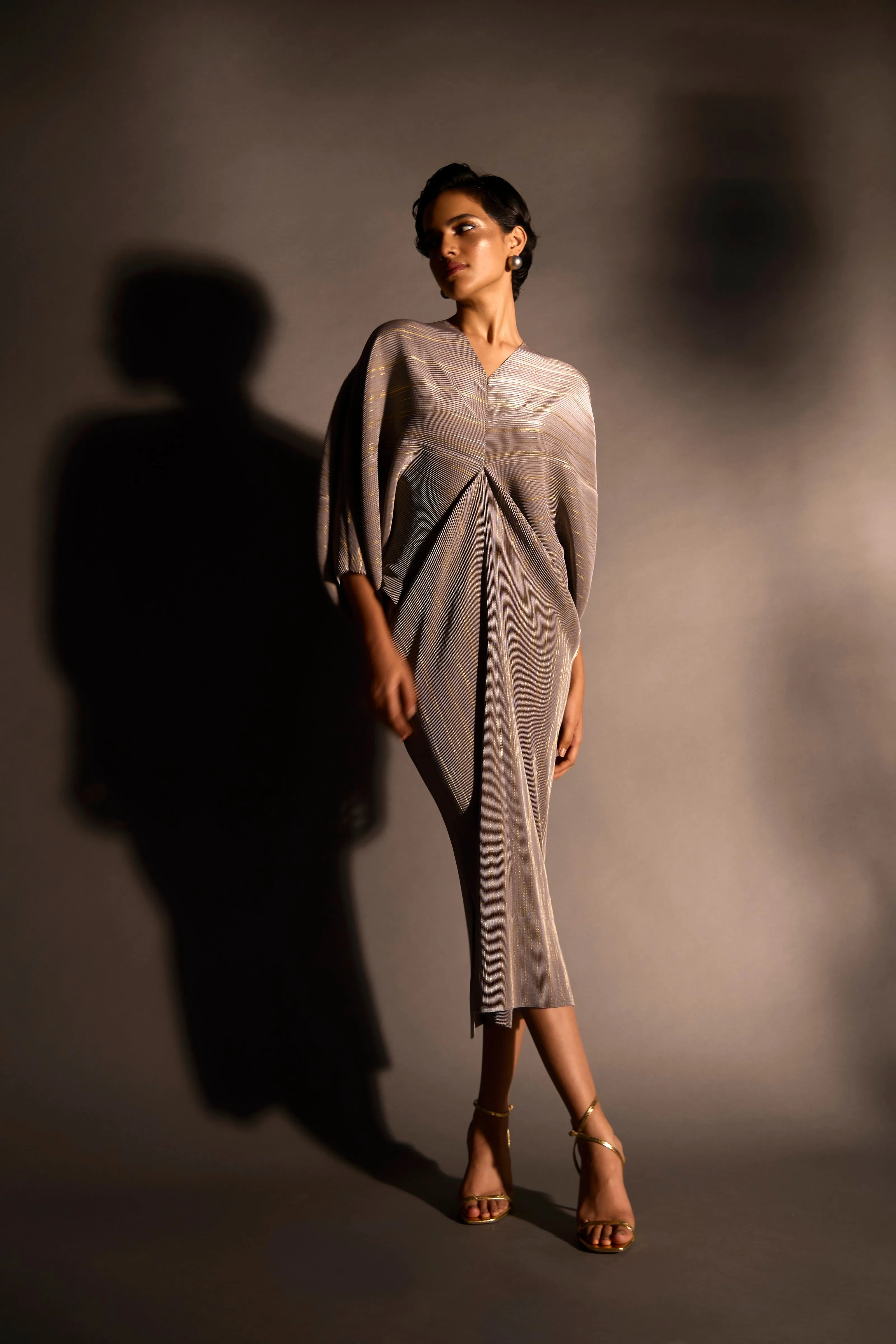 Aika Metallic Dress - Grey & Gold