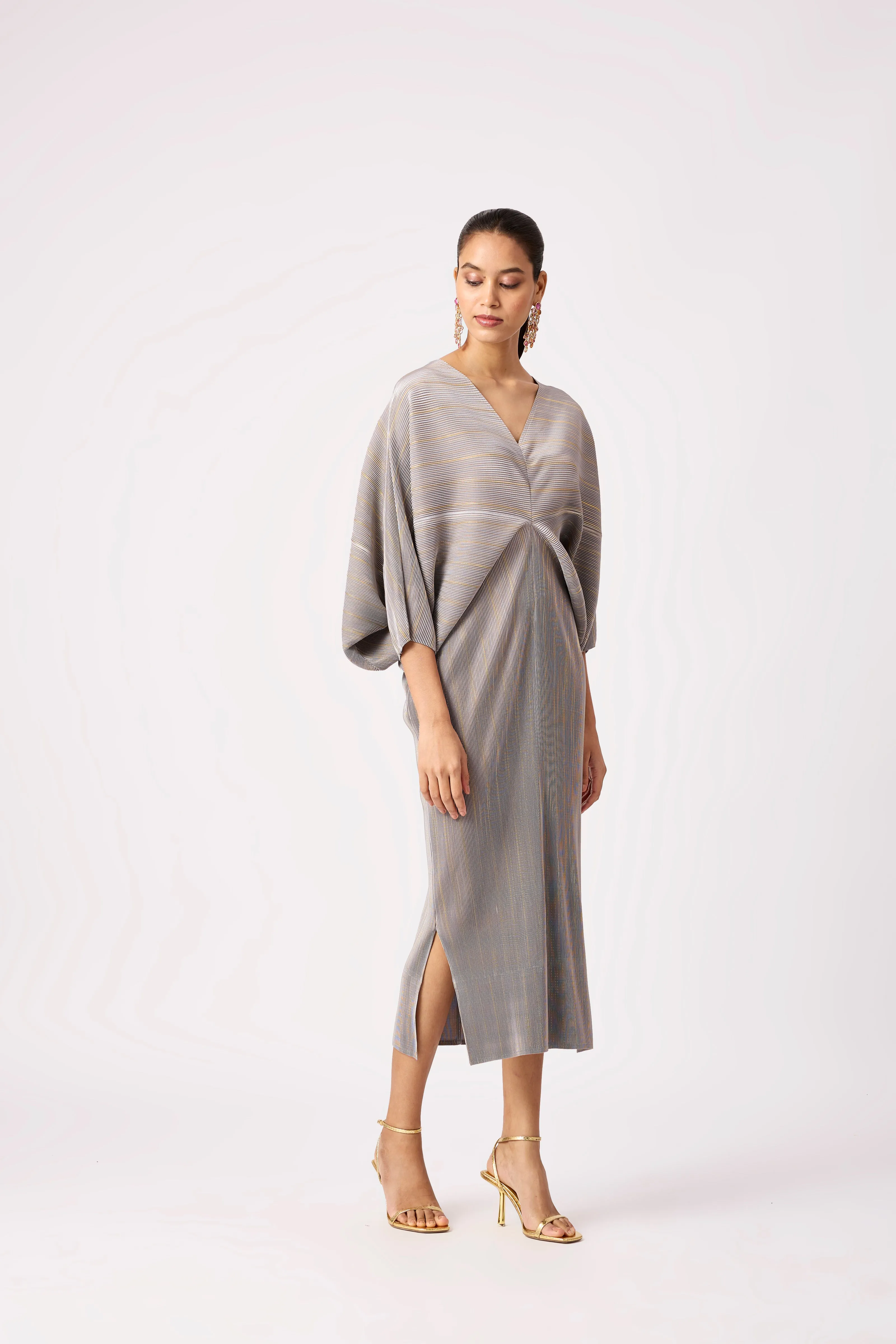 Aika Metallic Dress - Grey & Gold