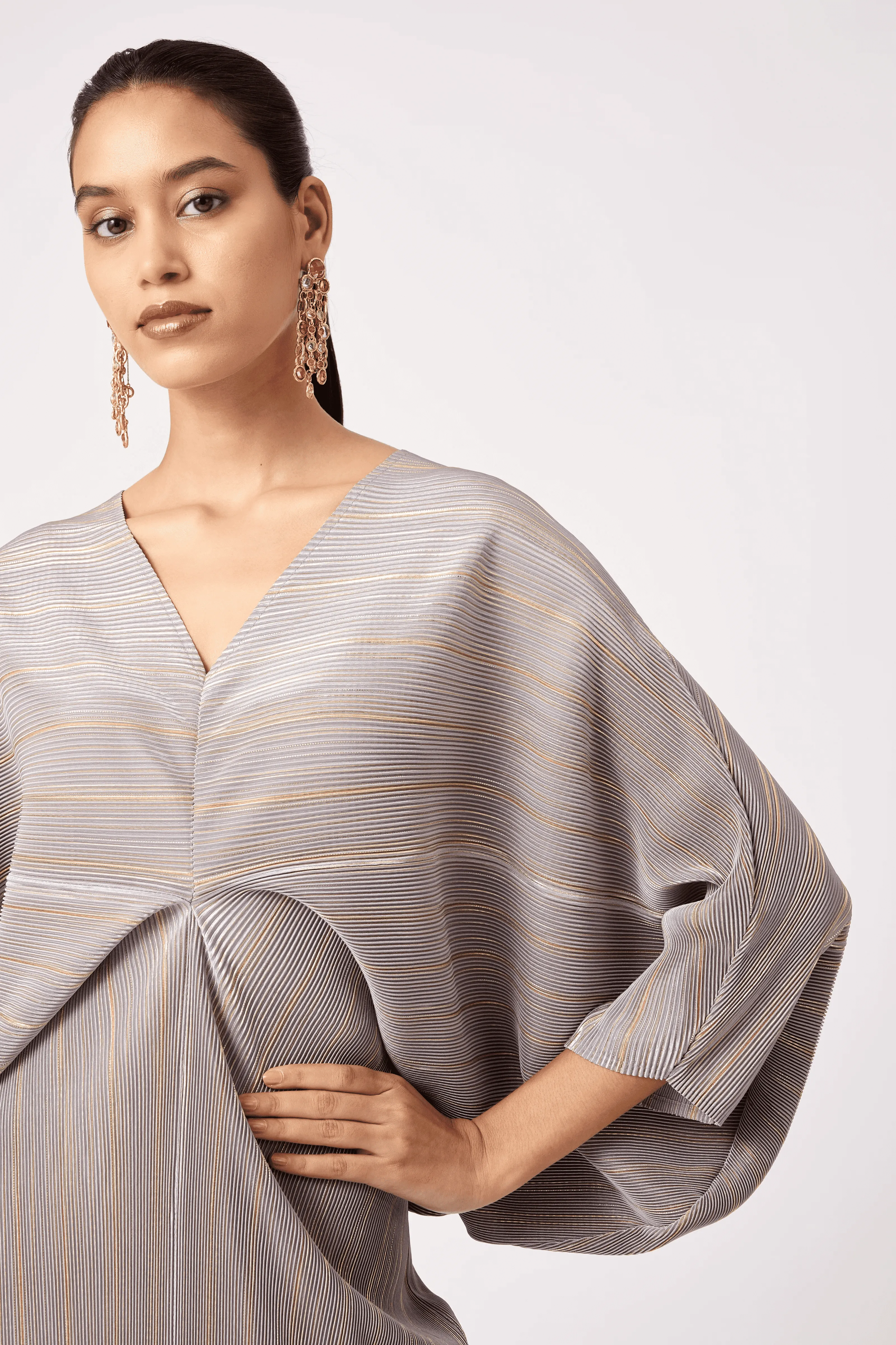 Aika Metallic Dress - Grey & Gold