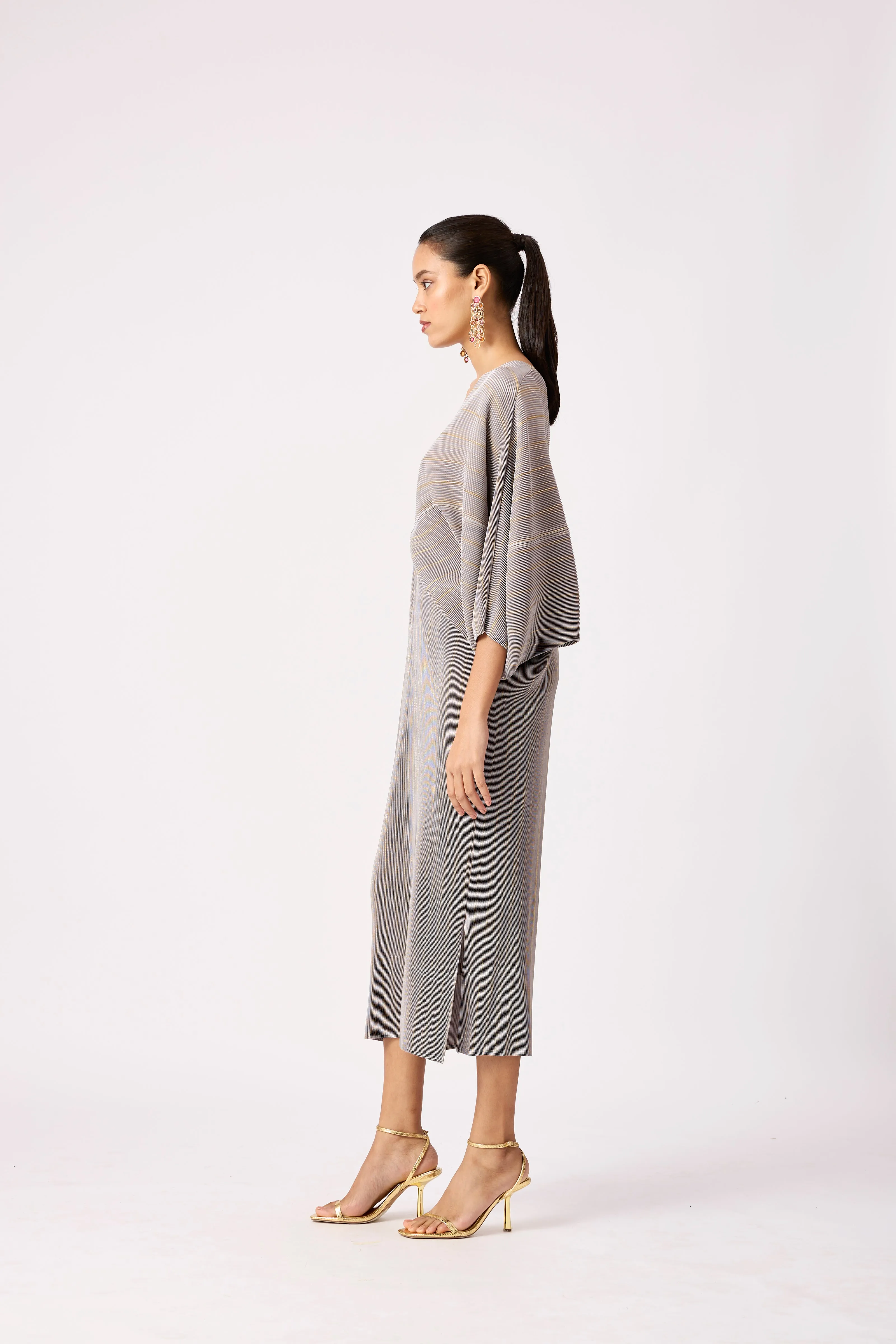 Aika Metallic Dress - Grey & Gold