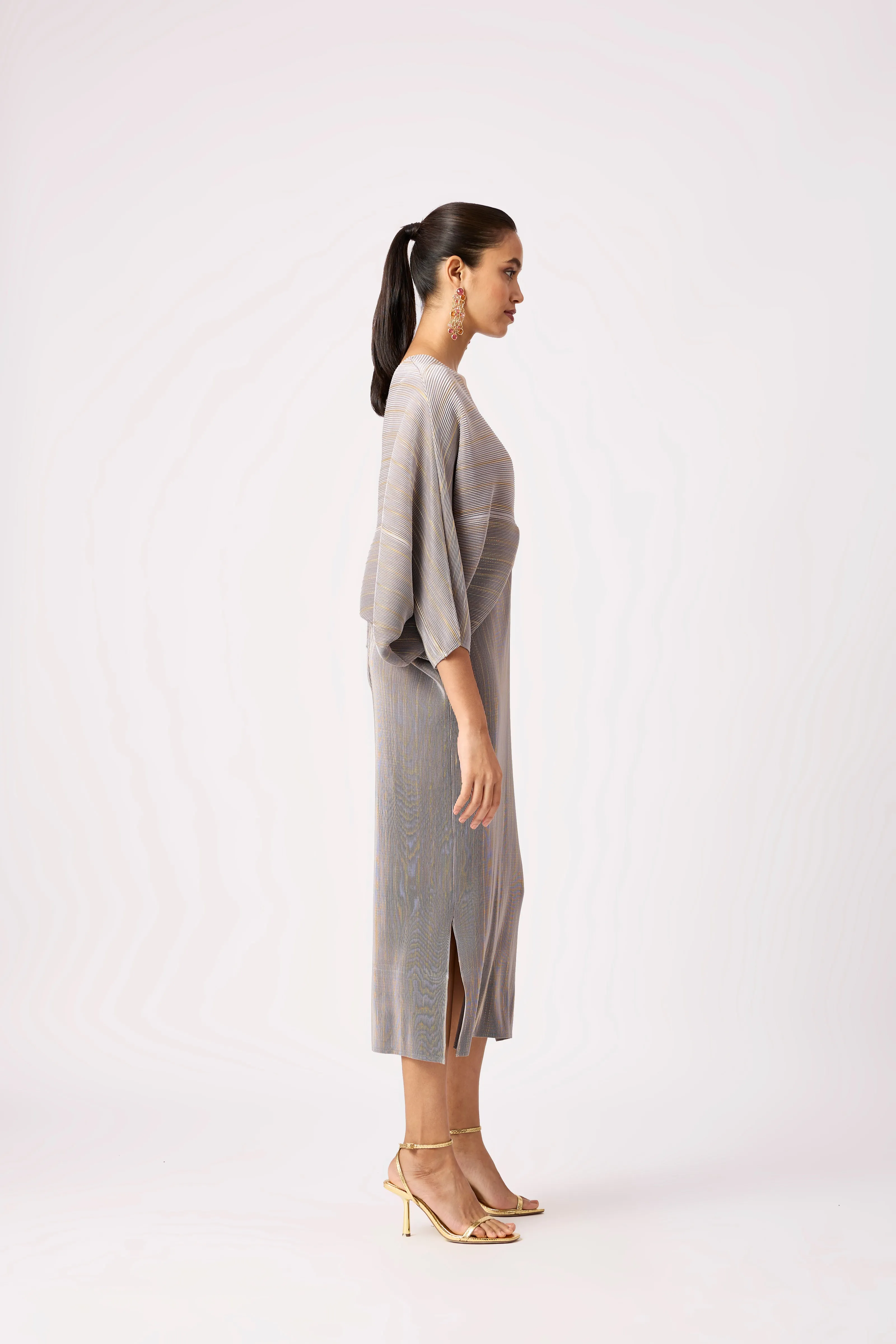 Aika Metallic Dress - Grey & Gold