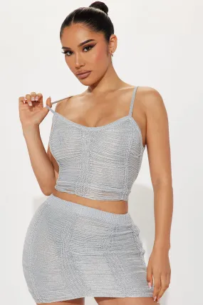 Alexandria Metallic Knit Skirt Set - Silver