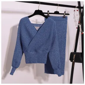 Batwing Sleeve Winter Skirt Sets