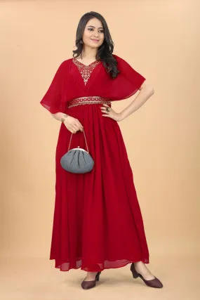 Beautiful Red Color Fancy Pleated Designer Gown