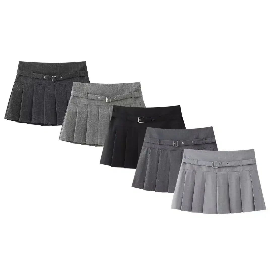 Belt Pleated Mini Skirt