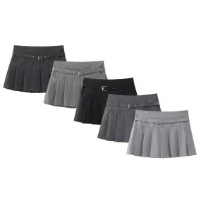 Belt Pleated Mini Skirt