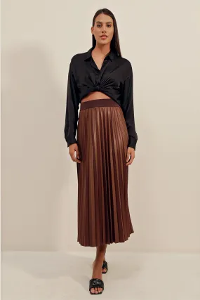 BGD Women Faux Leather Pleated Skirt - Brown - Avondale