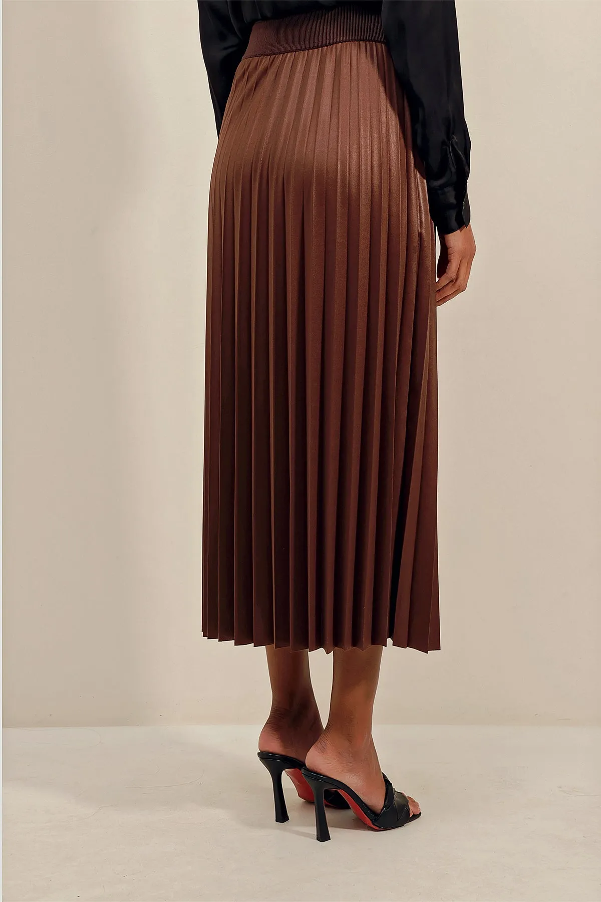 BGD Women Faux Leather Pleated Skirt - Brown - Avondale