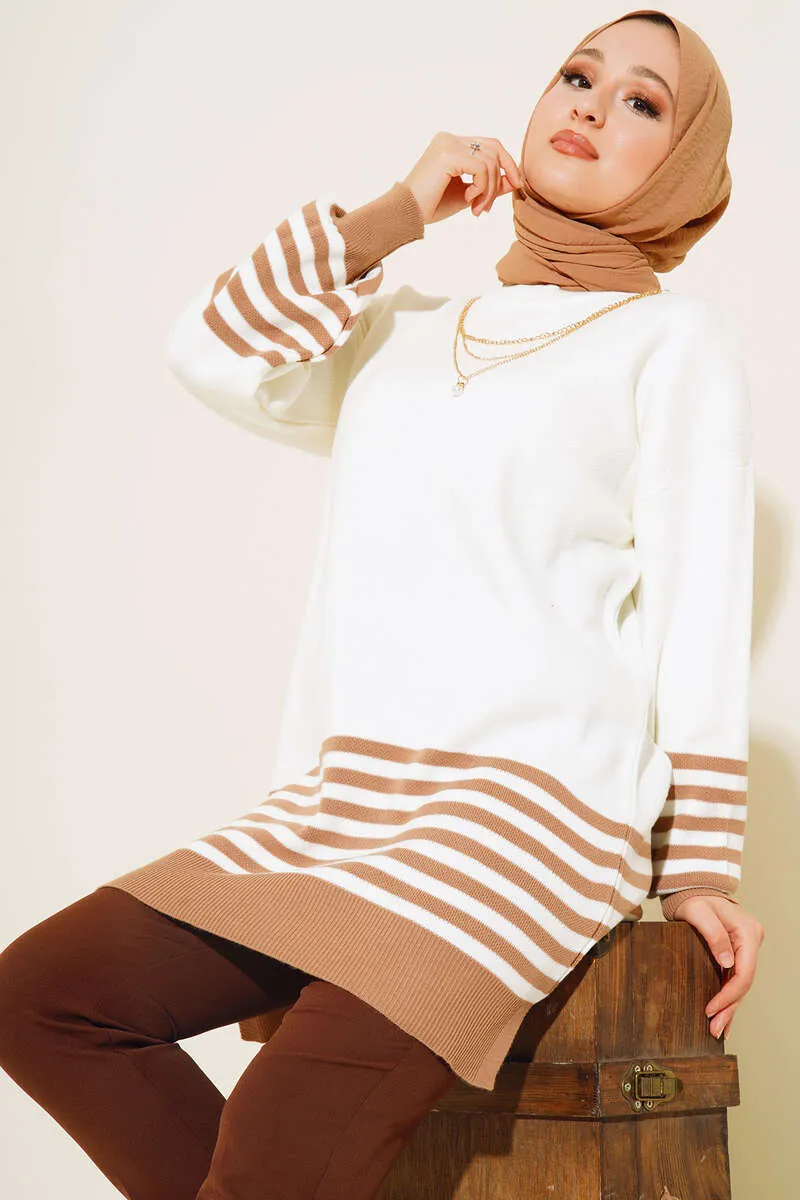 BNG Women Striped Knit Tunic in Mink - Clermont