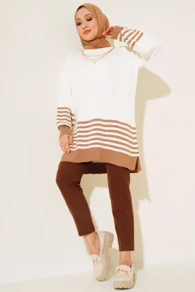 BNG Women Striped Knit Tunic in Mink - Clermont