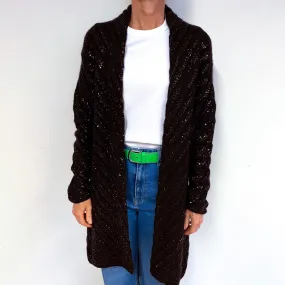 Brown Sequinned Chunky Cashmere Edge to Edge Cardigan Medium