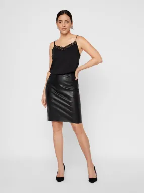Buttersia High Waisted Coated Skirt - Black