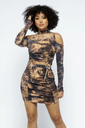 Cold Shoulder Top & Ruched Detail Mini Skirt