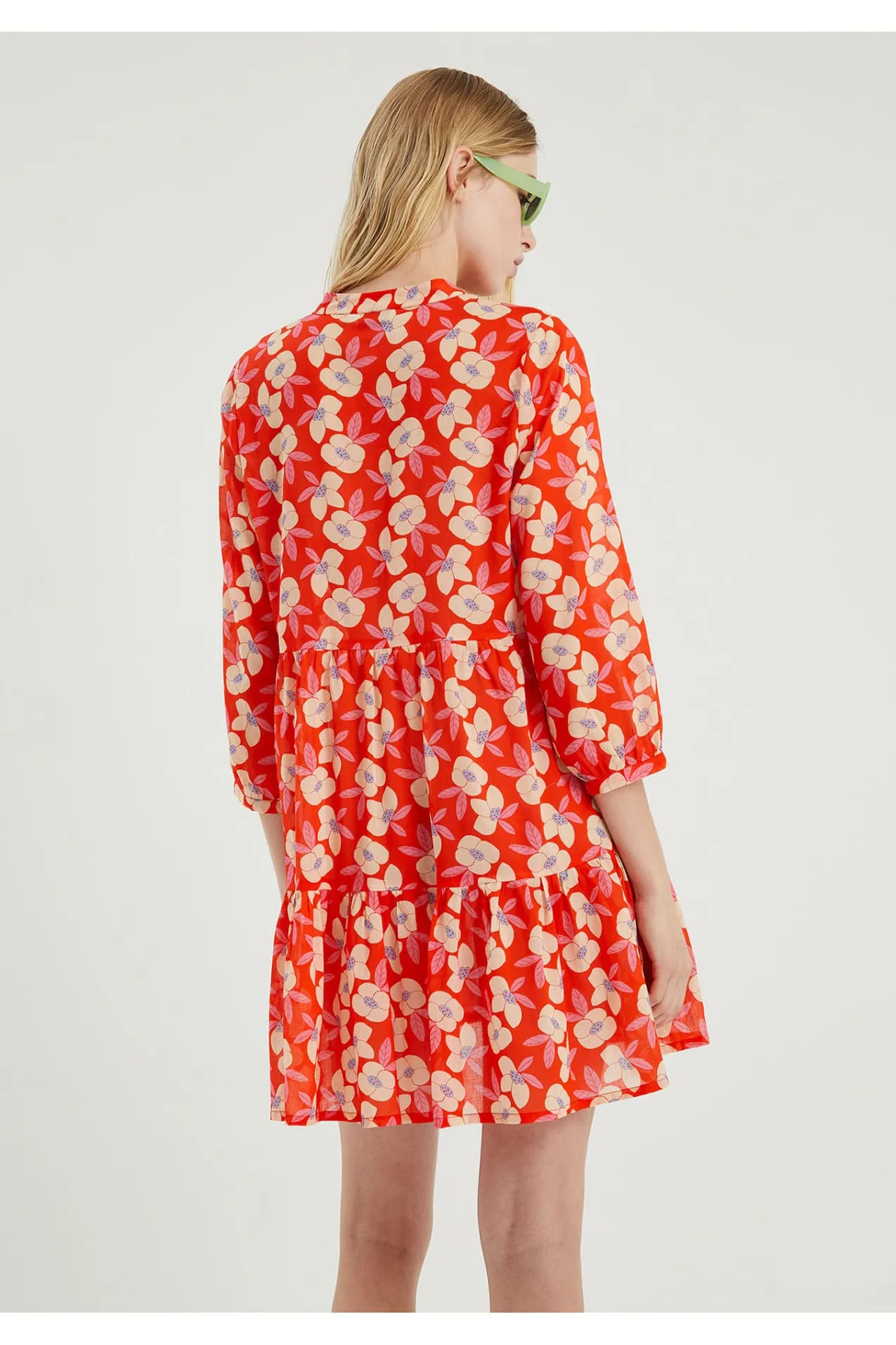 Compania Fantastica Beach Red Floral Flared-cut mini tunic dress