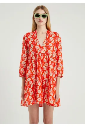 Compania Fantastica Beach Red Floral Flared-cut mini tunic dress