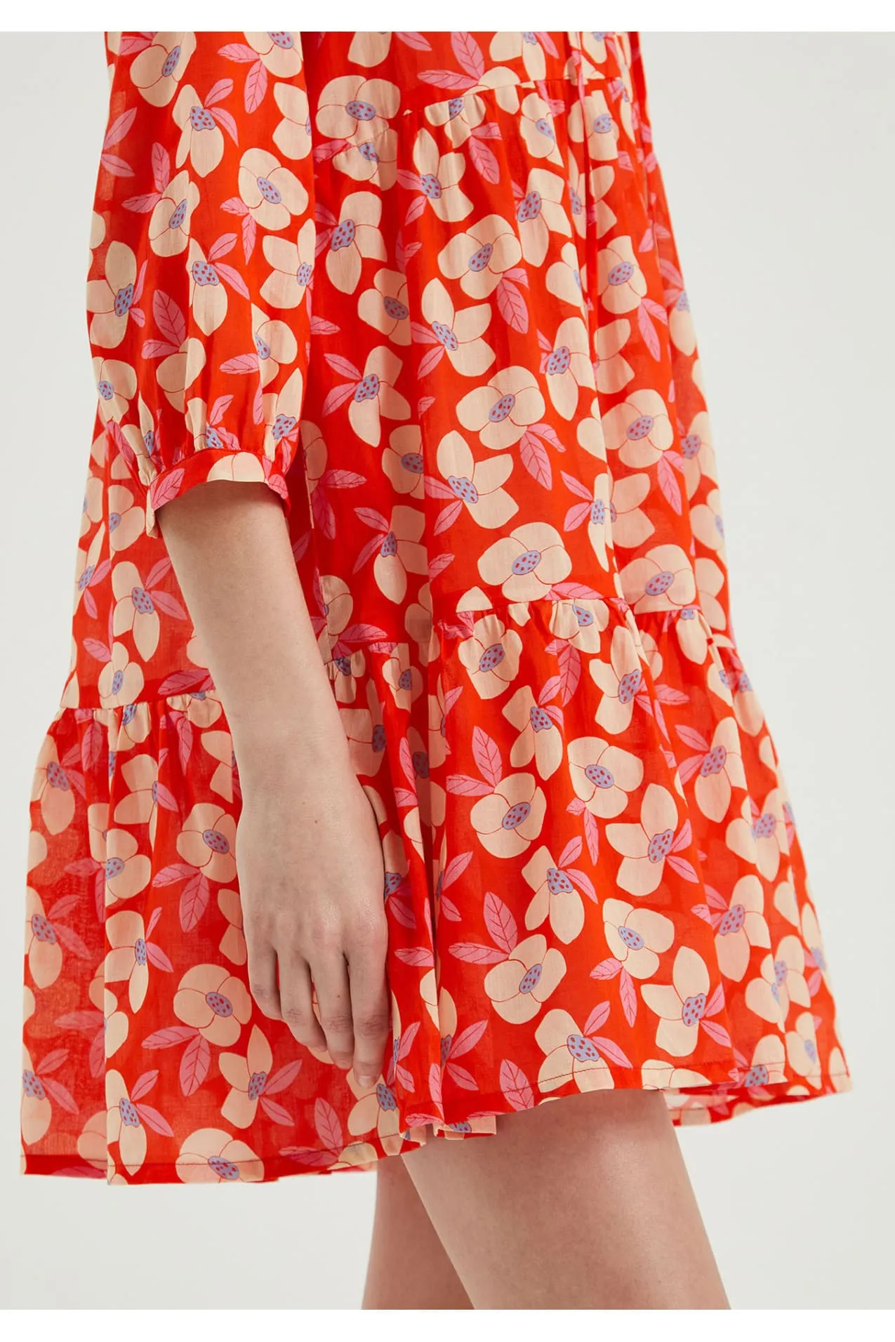 Compania Fantastica Beach Red Floral Flared-cut mini tunic dress