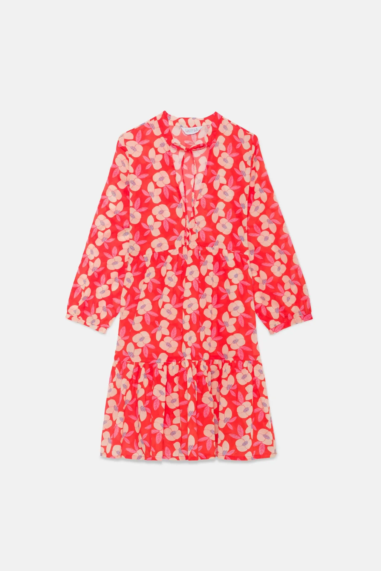 Compania Fantastica Beach Red Floral Flared-cut mini tunic dress