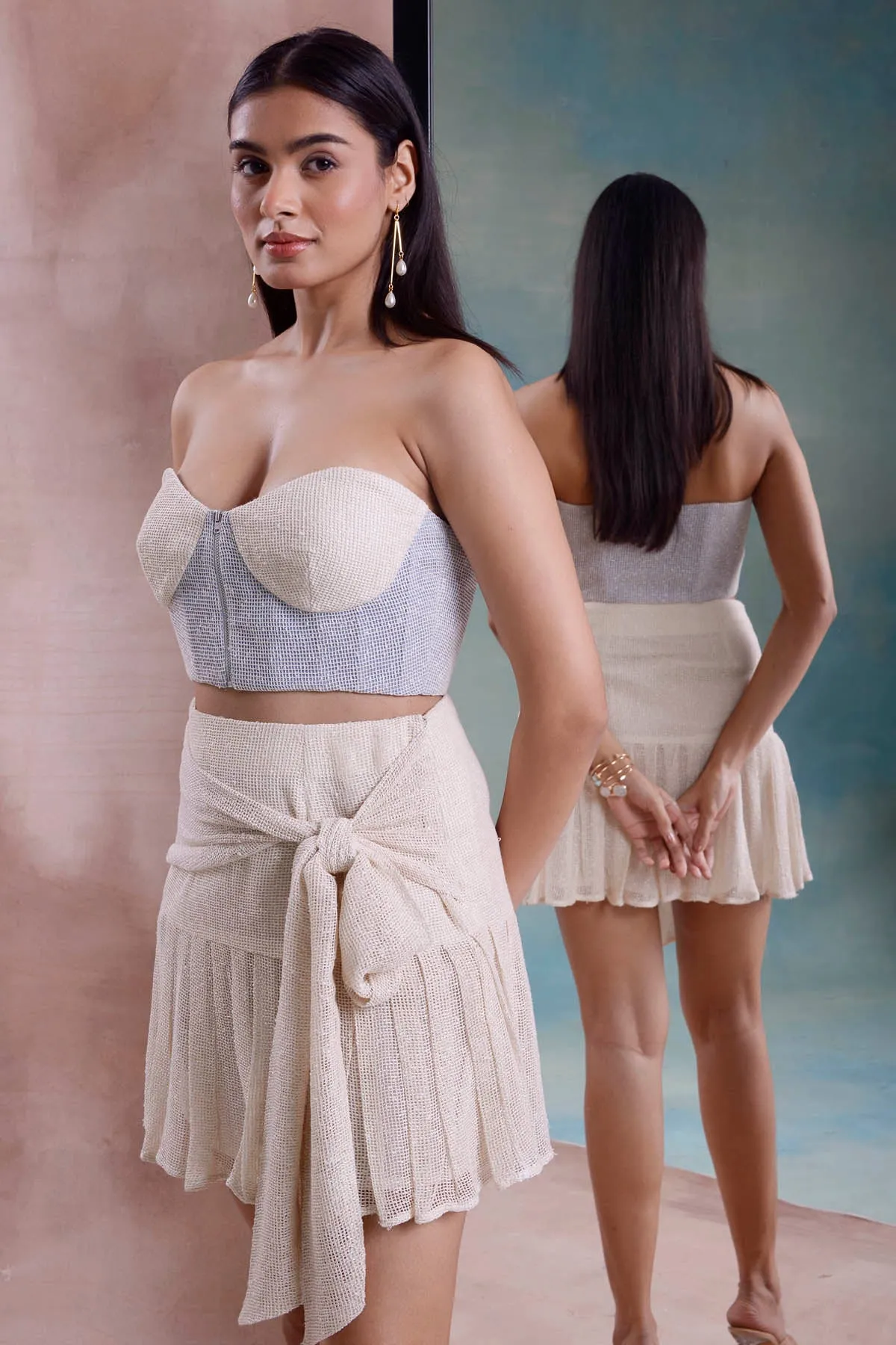 Corset With Pleated Mesh Skirt
