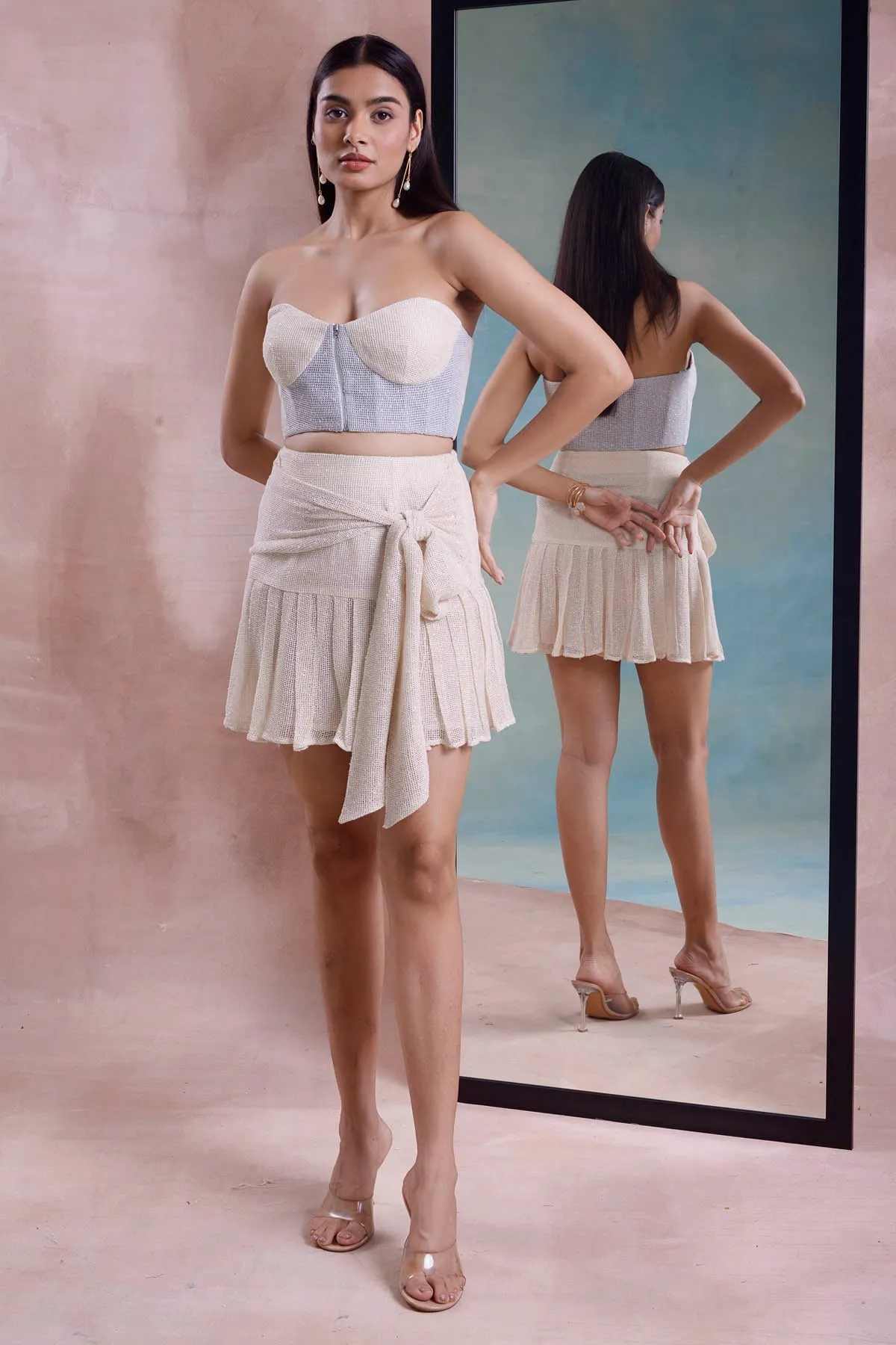 Corset With Pleated Mesh Skirt