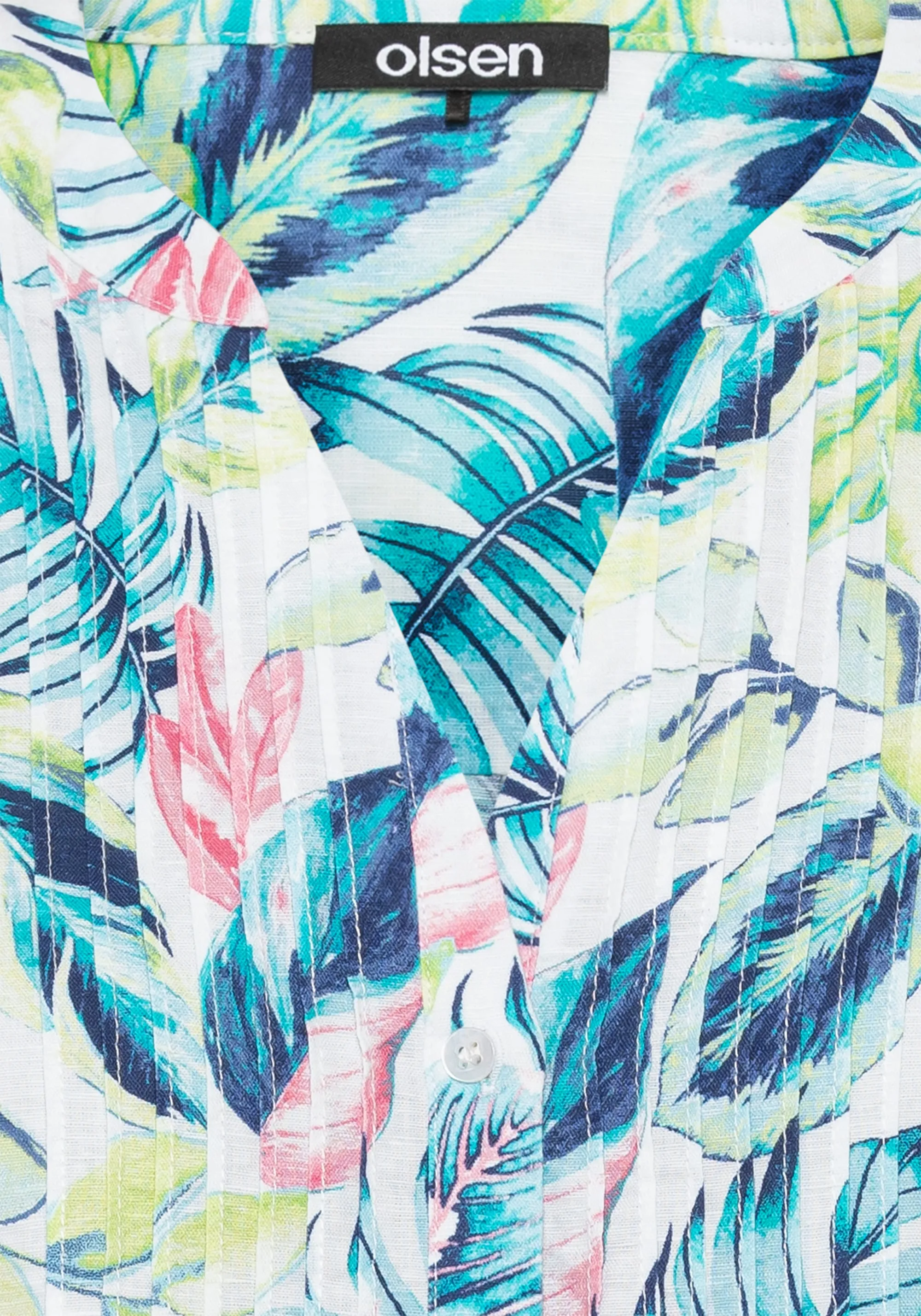 Cotton Linen 3/4 Tropic Print Tunic Shirt