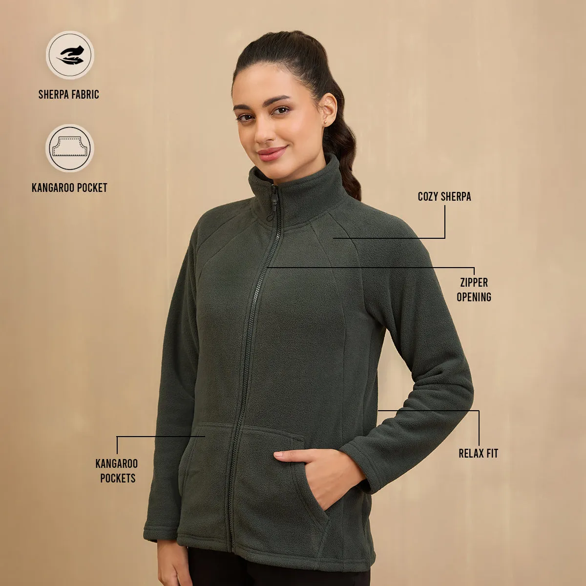 Cozy Sherpa Front open Jacket-NYLE701-Green