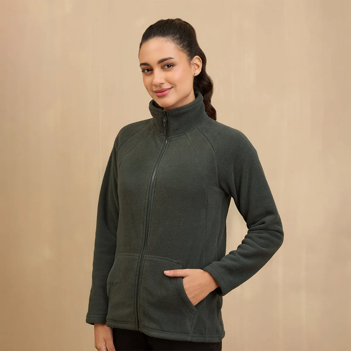 Cozy Sherpa Front open Jacket-NYLE701-Green