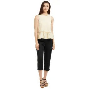 Cream Round Neck Embroidered Peplum Top