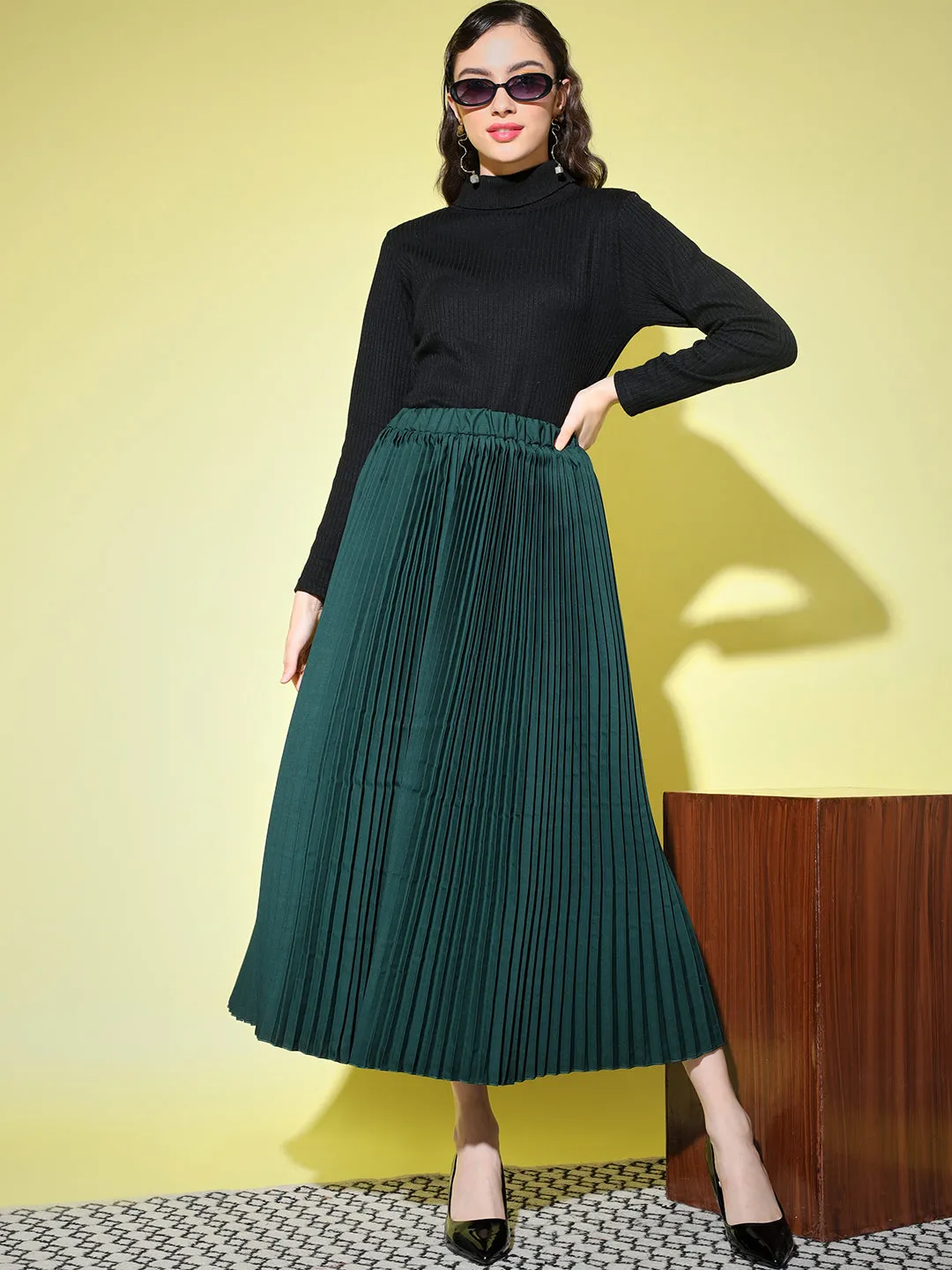 Crepe Pleated Women Skirt-3004-3006