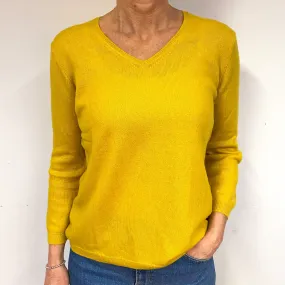 Daffodil Yellow 3/4 Sleeve Cashmere V-Neck Jumper Medium