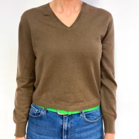 Dark Camel Brown Cashmere V-Neck Jumper Medium
