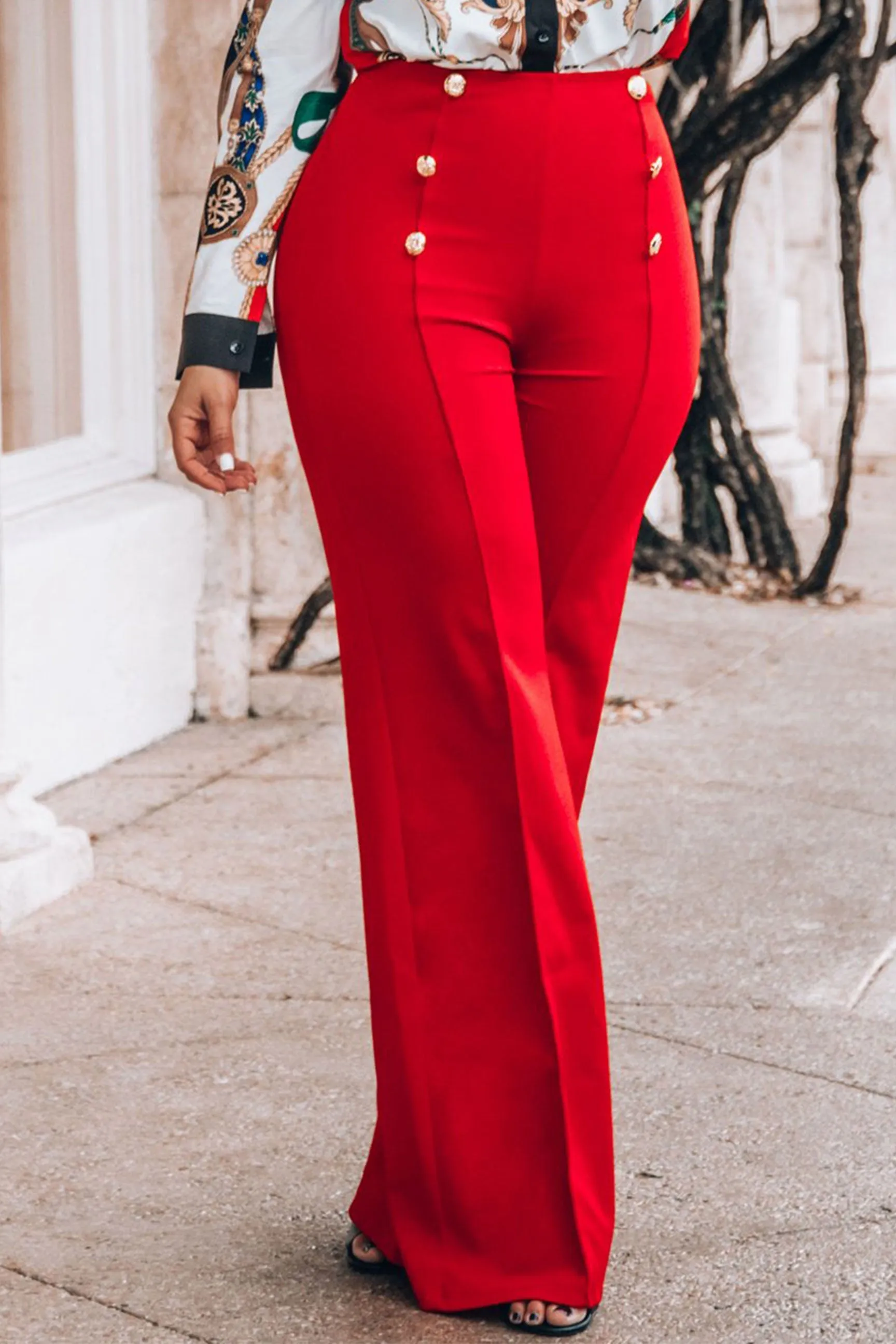 Diana High Waist Pants W/ Gold Button Details