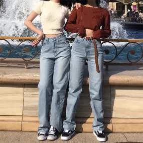Fashion Straight High Waist Wide Leg Denim Pants
