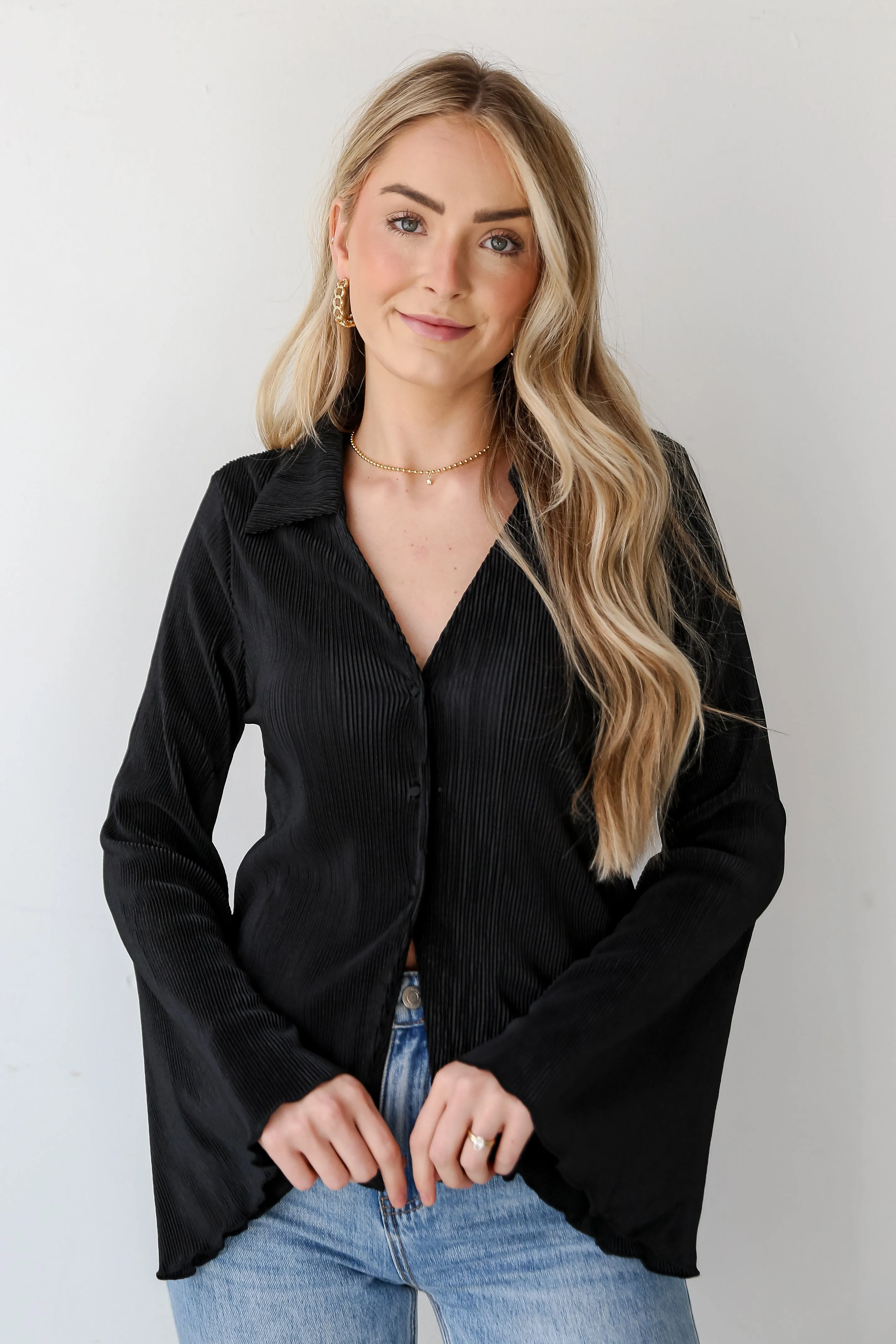 FINAL SALE - Sophisticated Aspect Plisse Blouse - DU DEAL