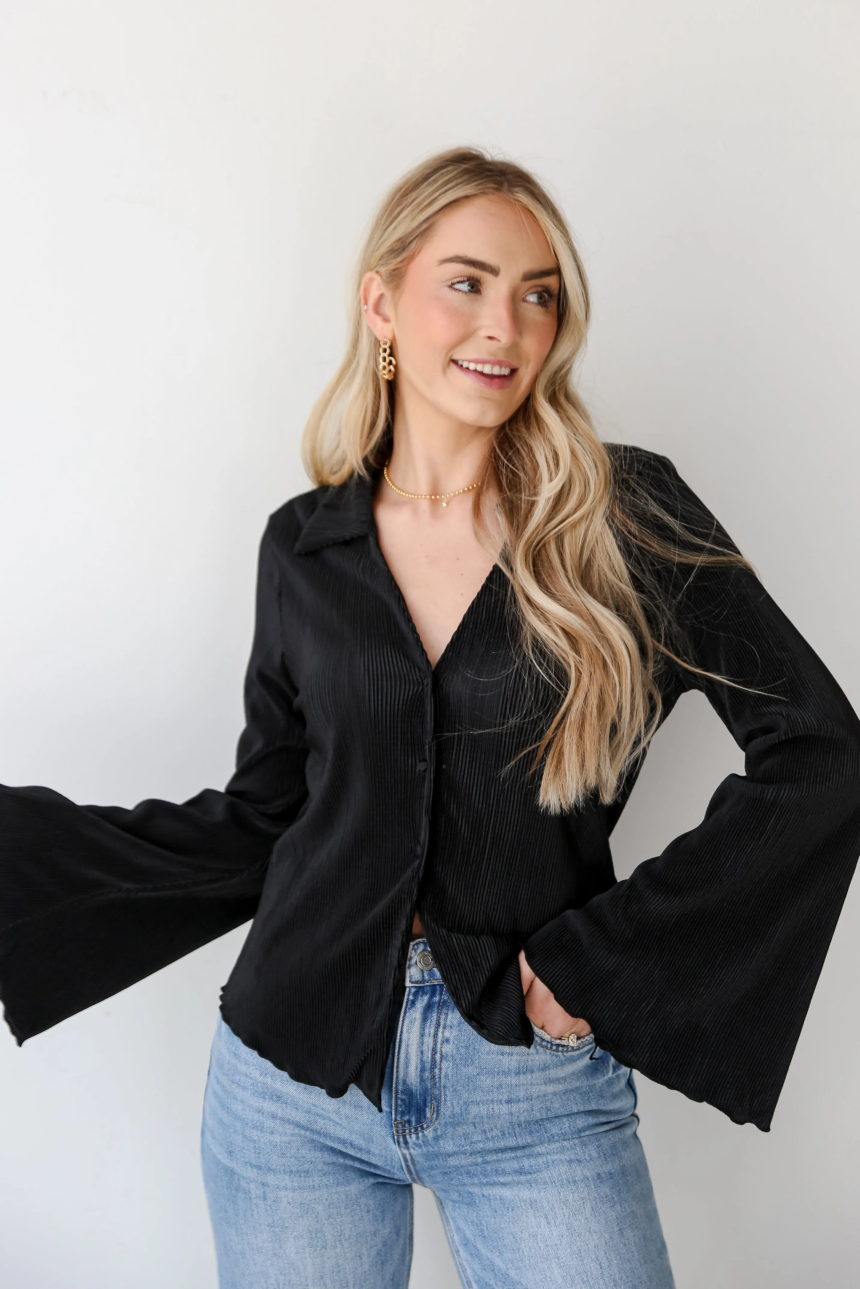 FINAL SALE - Sophisticated Aspect Plisse Blouse - DU DEAL
