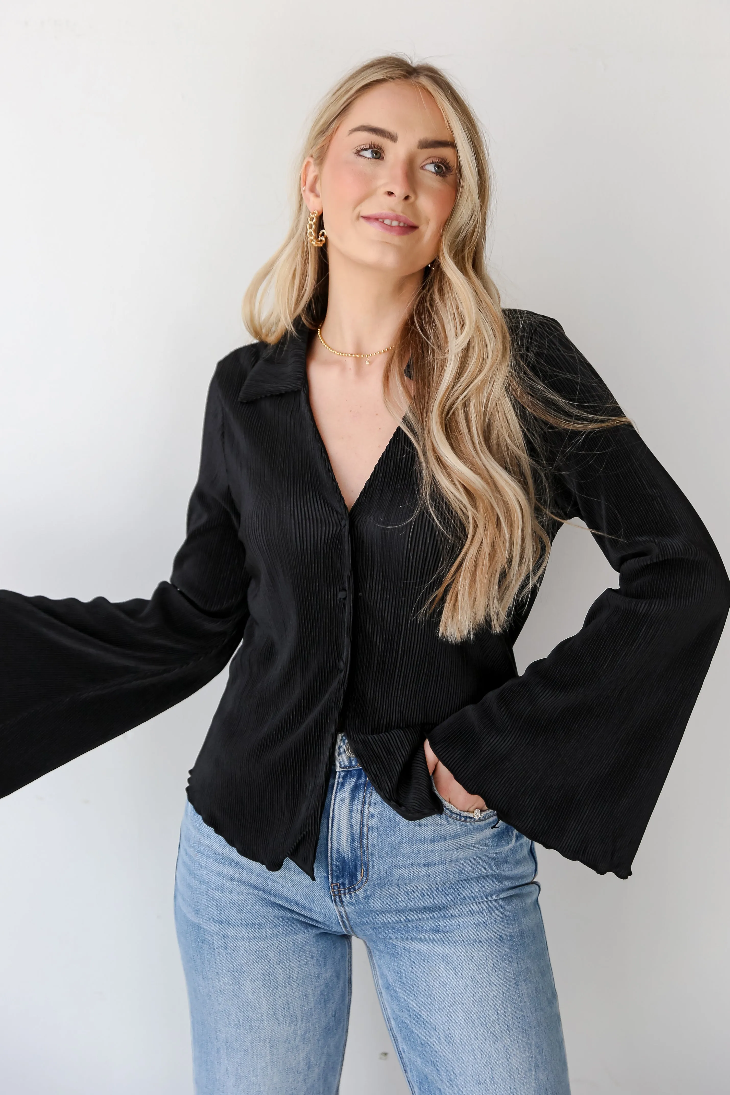FINAL SALE - Sophisticated Aspect Plisse Blouse - DU DEAL