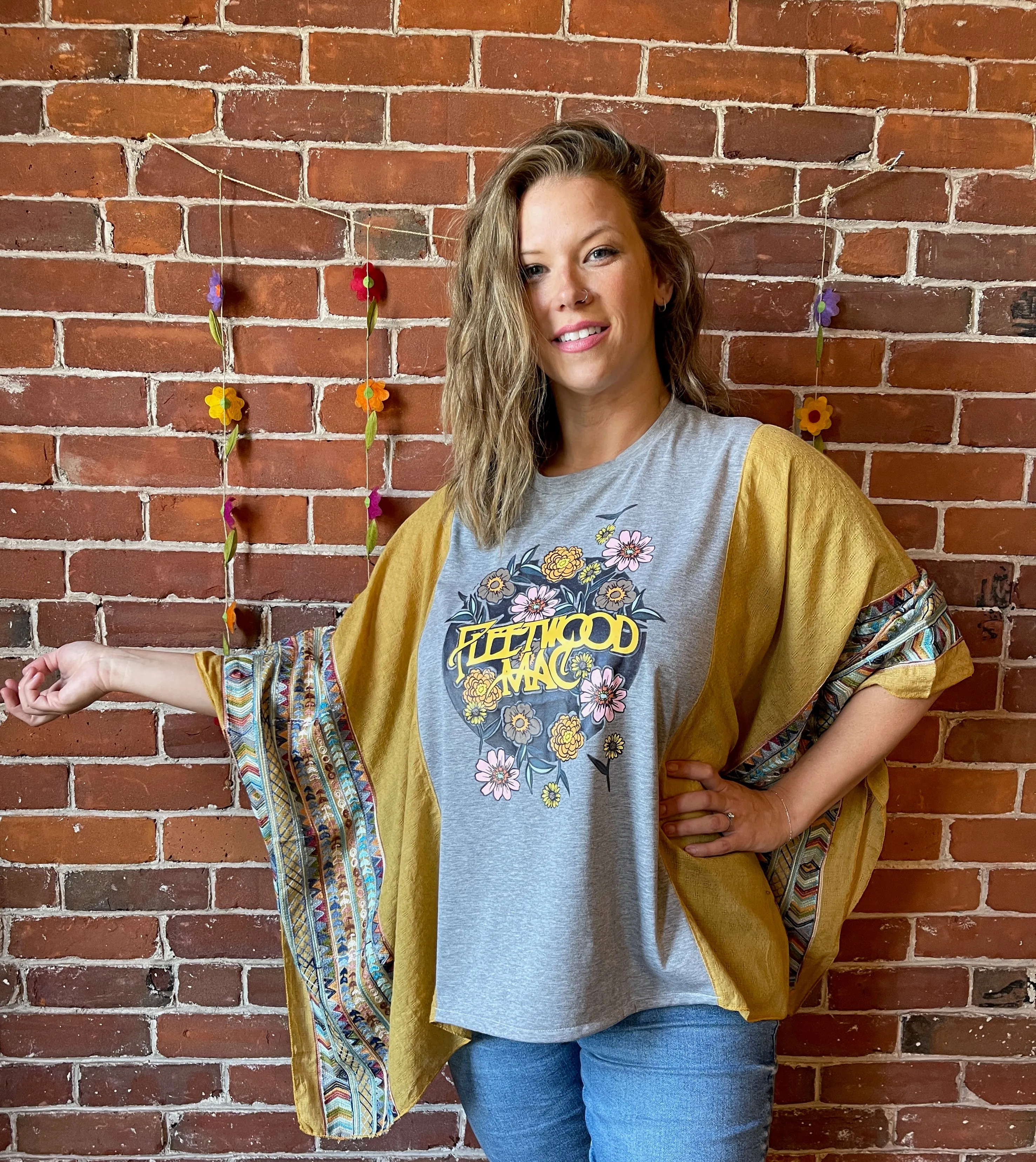 Fleetwood Mac Inspired Golden Yellow Embroidered Poncho
