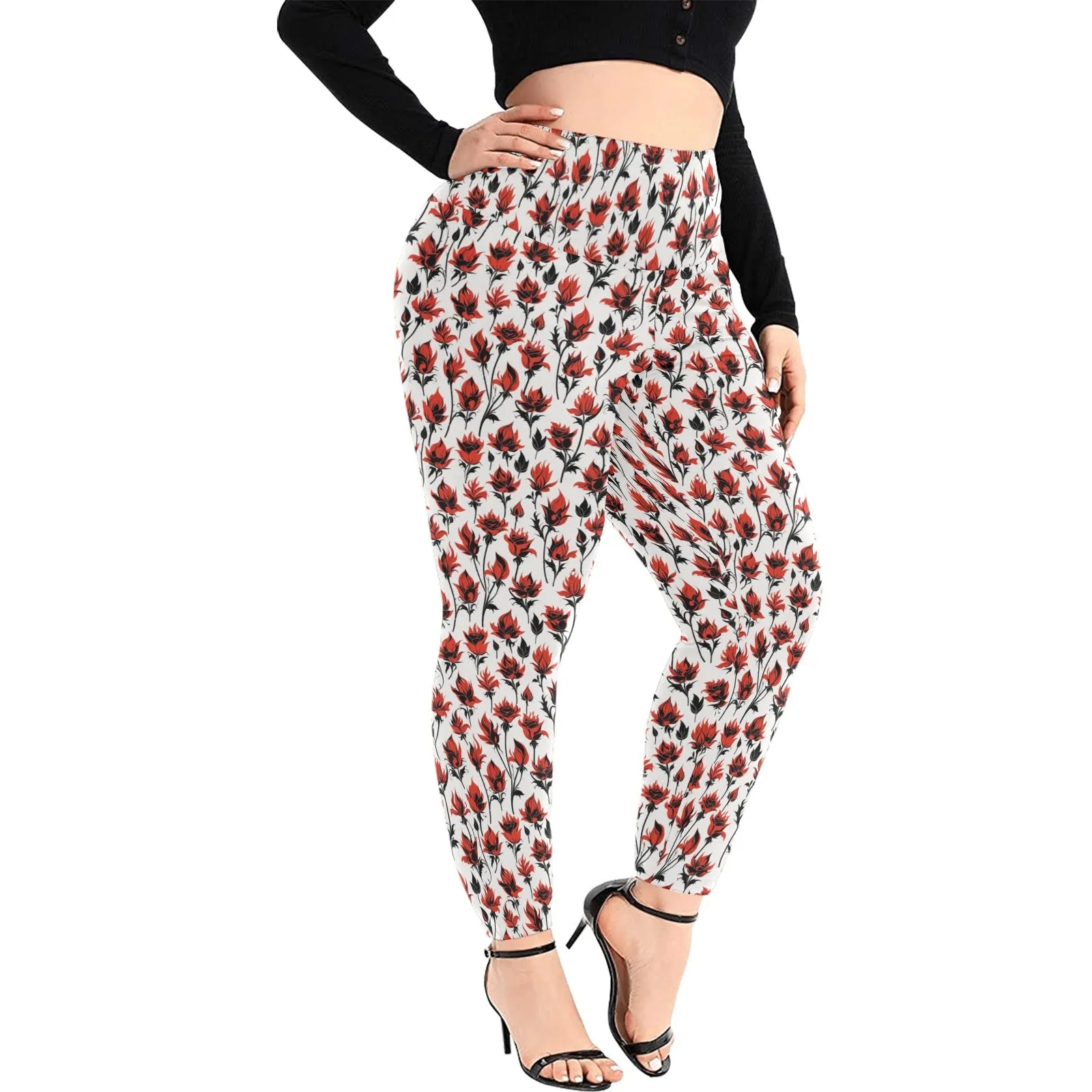 Floral Fire Women's Plus Size High Waited Leggings Women's High Waist Leggings(Plus Size)(ModelL45)