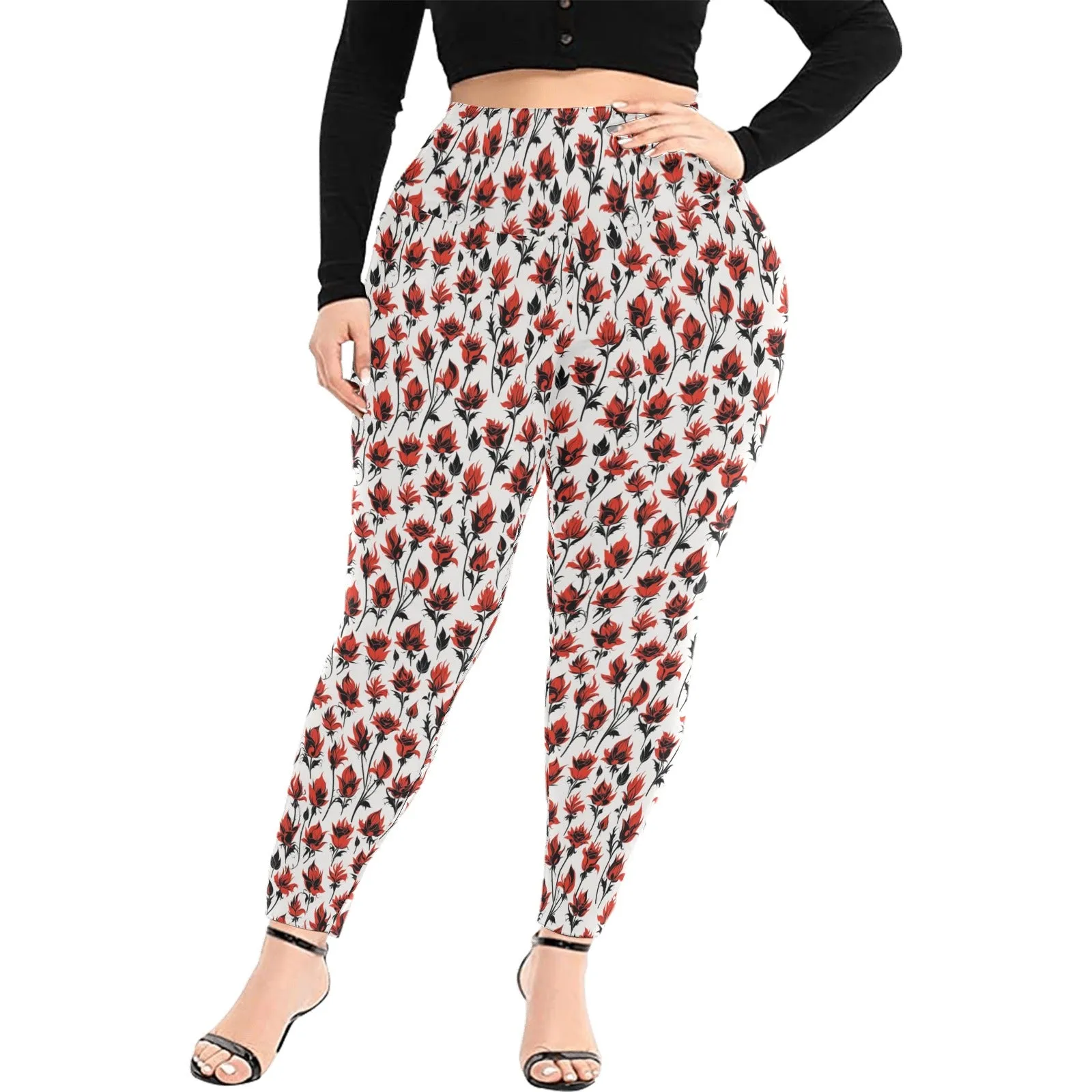 Floral Fire Women's Plus Size High Waited Leggings Women's High Waist Leggings(Plus Size)(ModelL45)