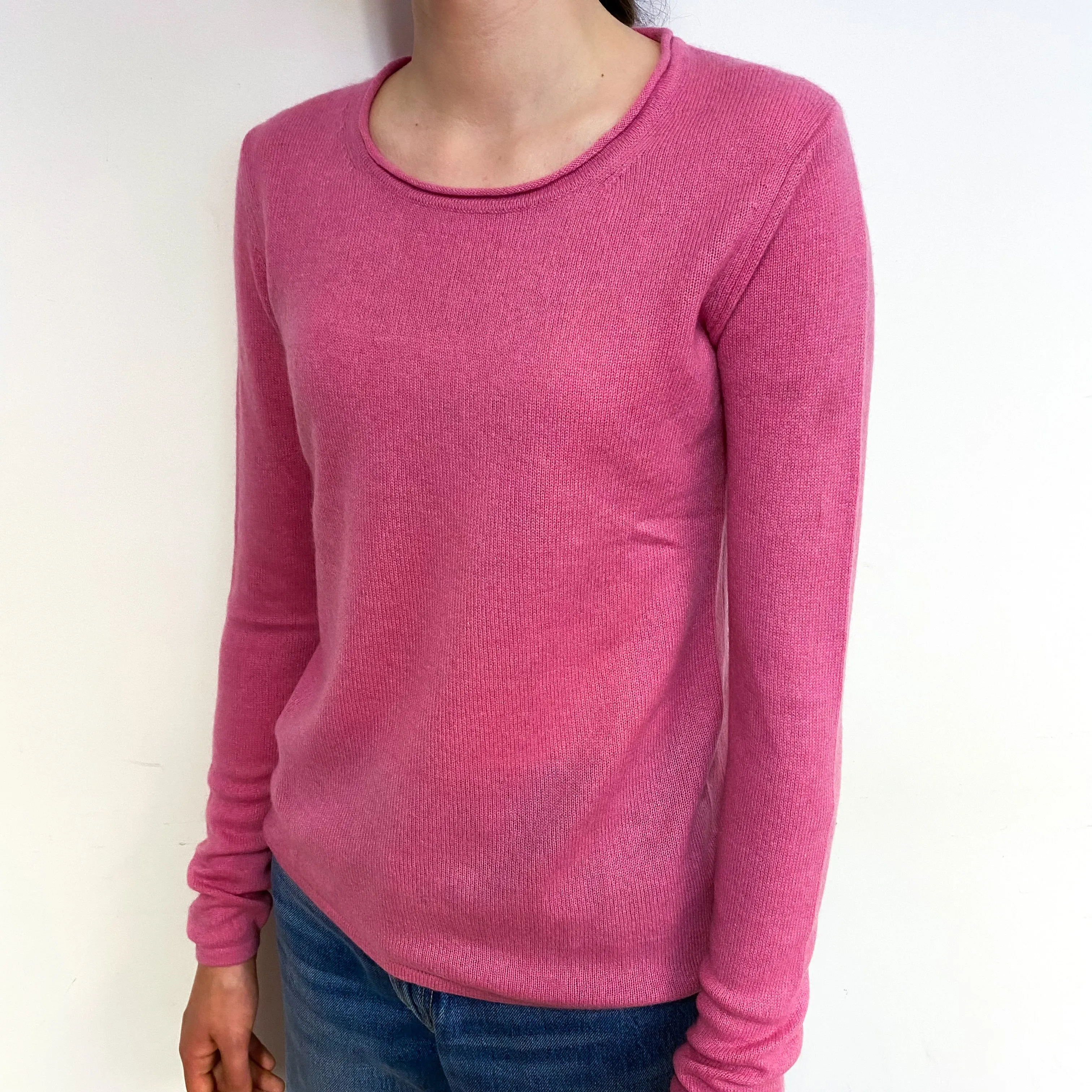 Foxglove Pink Cashmere Crew Neck Jumper Extra Small