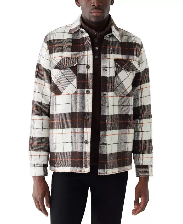 Frank And Oak Men's Relaxed-Fit Plaid Fleece-Lined Shirt Jacket XL Black White